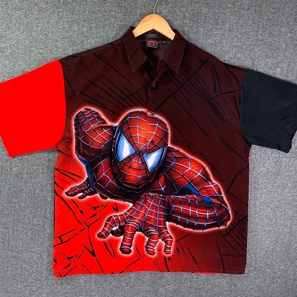Vintage 2002 Spider-Man Shirt Men 2XL Movie Promo AOP Marvel Y2K